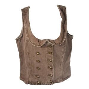 Jeanology Double Breasted Button Up Brown Denim Vest SZ 10